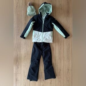 Roxy Girls Ski Jacket with Matching Ski Pants and Hat Set Size 10